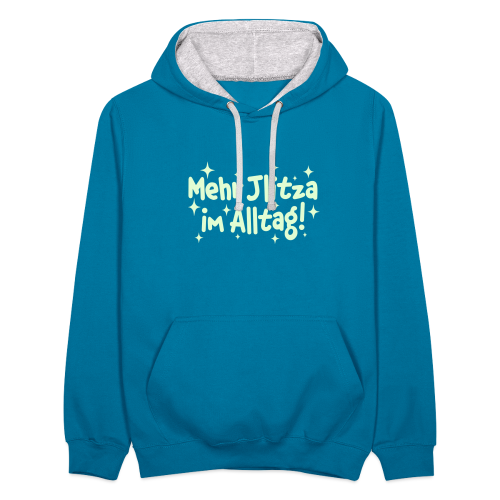 Mehr Jlitzer im Alltag! - Kontrast Hoodie - Pfauenblau/Grau meliert