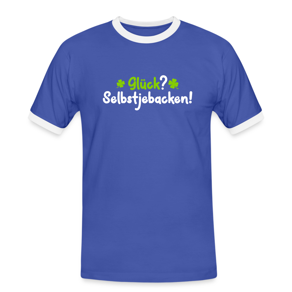 Glück? Selbstjebacken - Männer Ringer T-Shirt - Blau/Weiß