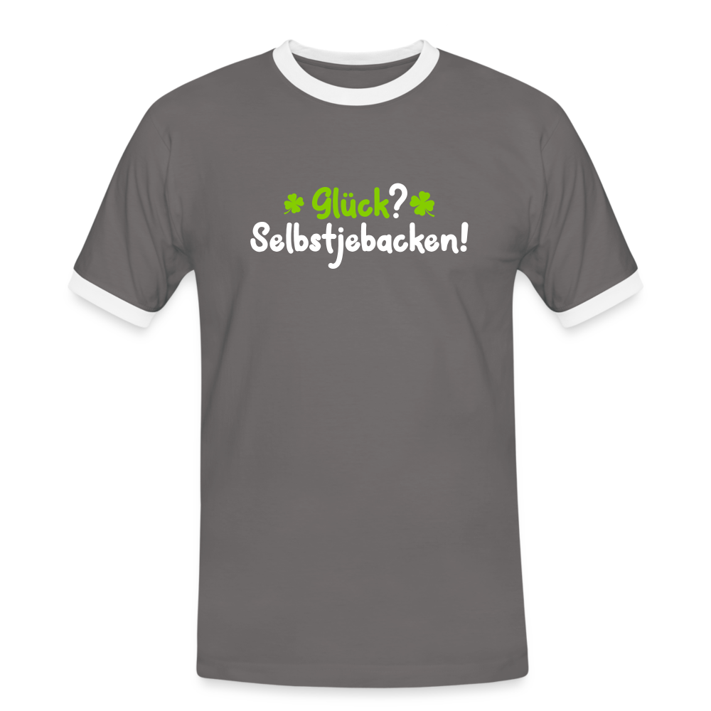 Glück? Selbstjebacken - Männer Ringer T-Shirt - Dunkelgrau/Weiß