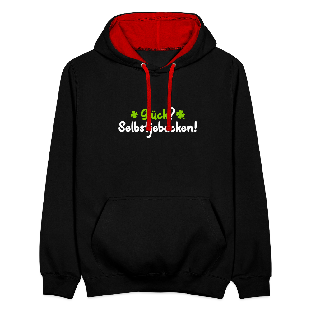 Glück? Selbstjebacken - Kontrast Hoodie - Schwarz/Rot