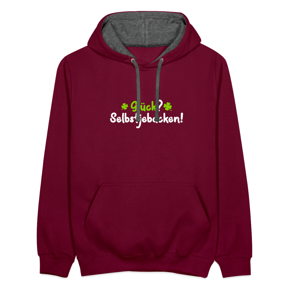 Glück? Selbstjebacken - Kontrast Hoodie - Weinrot/Anthrazit