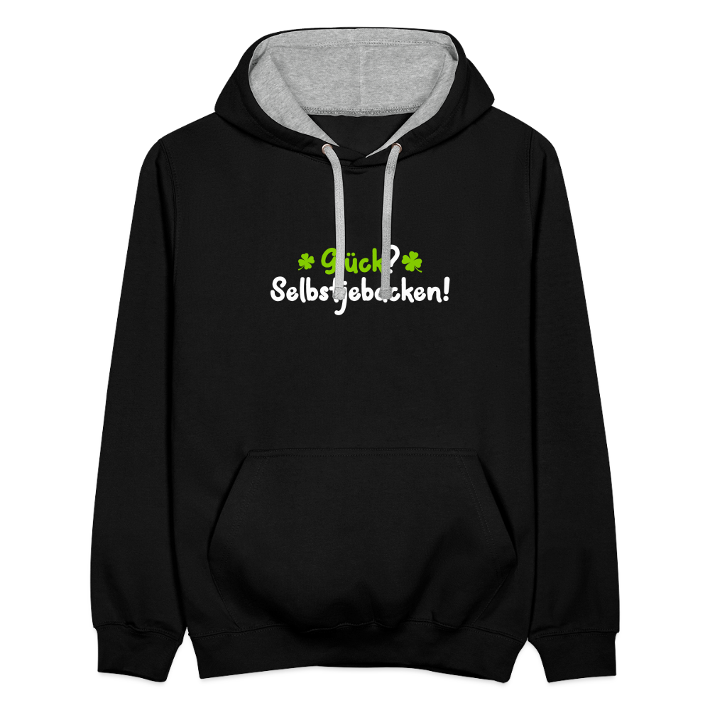Glück? Selbstjebacken - Kontrast Hoodie - Schwarz/Grau meliert