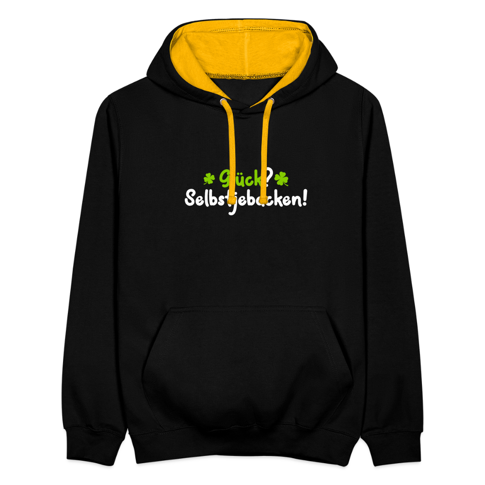 Glück? Selbstjebacken - Kontrast Hoodie - Schwarz/Gold