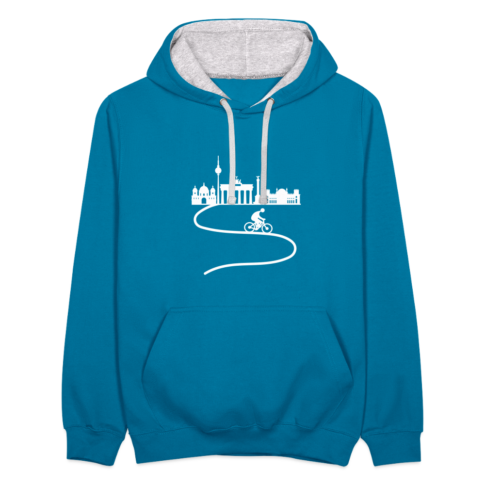 Aus der Stadt - Kontrast Hoodie - Pfauenblau/Grau meliert