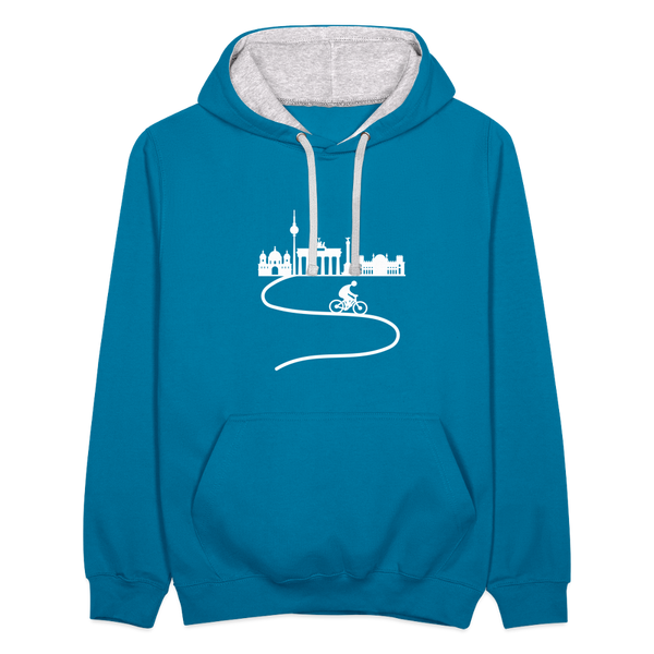 Aus der Stadt - Kontrast Hoodie - Pfauenblau/Grau meliert