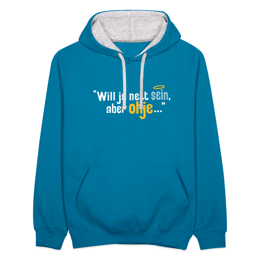 Will ja nett sein, aber ohje... - Kontrast Hoodie - Pfauenblau/Grau meliert