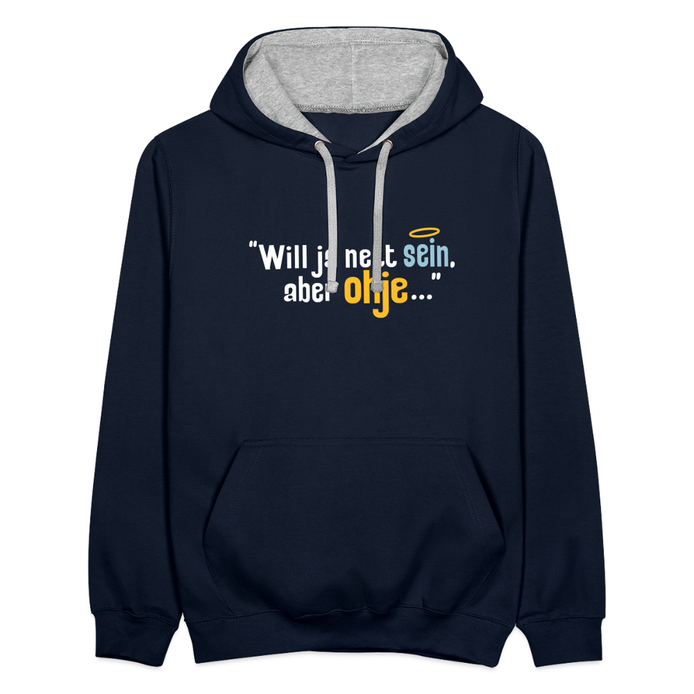 Will ja nett sein, aber ohje... - Kontrast Hoodie - Navy/Grau meliert