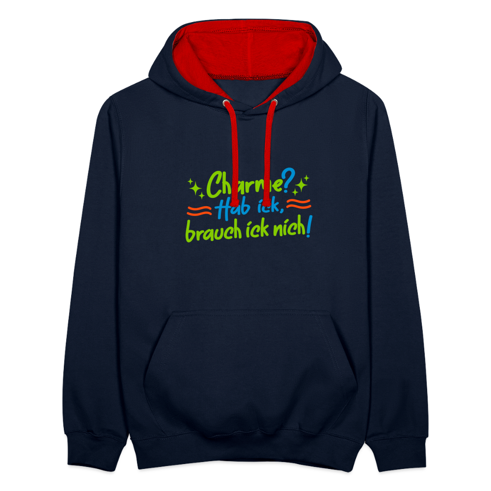 Charme? Hab ick, brauch ick nich! - Kontrast Hoodie - Navy/Rot