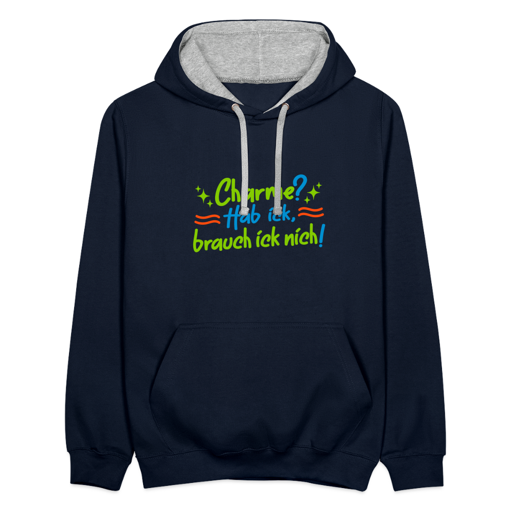 Charme? Hab ick, brauch ick nich! - Kontrast Hoodie - Navy/Grau meliert