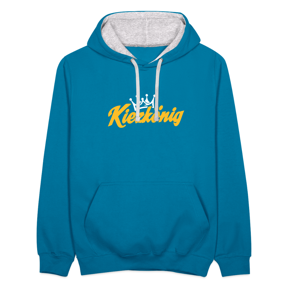 Kiezkönig - Kontrast Hoodie - Pfauenblau/Grau meliert