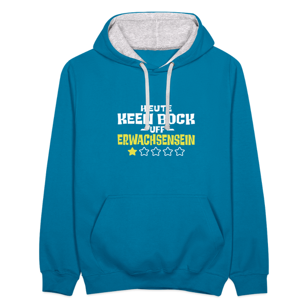 Keen Bock uff Erwachsensein - Kontrast Hoodie - Pfauenblau/Grau meliert