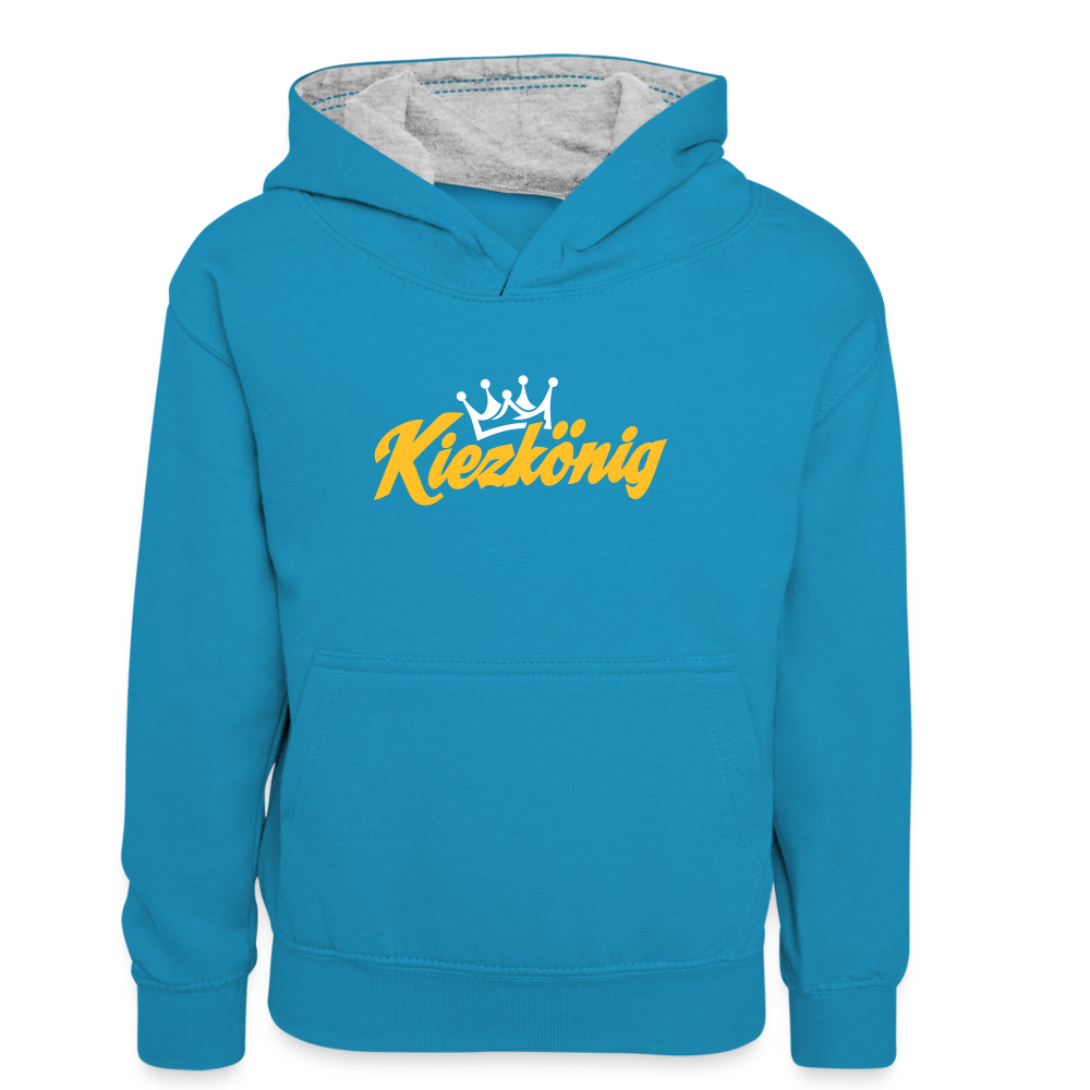 Kiezkönig - Teenager Kontrast-Hoodie - Pfauenblau/Grau meliert