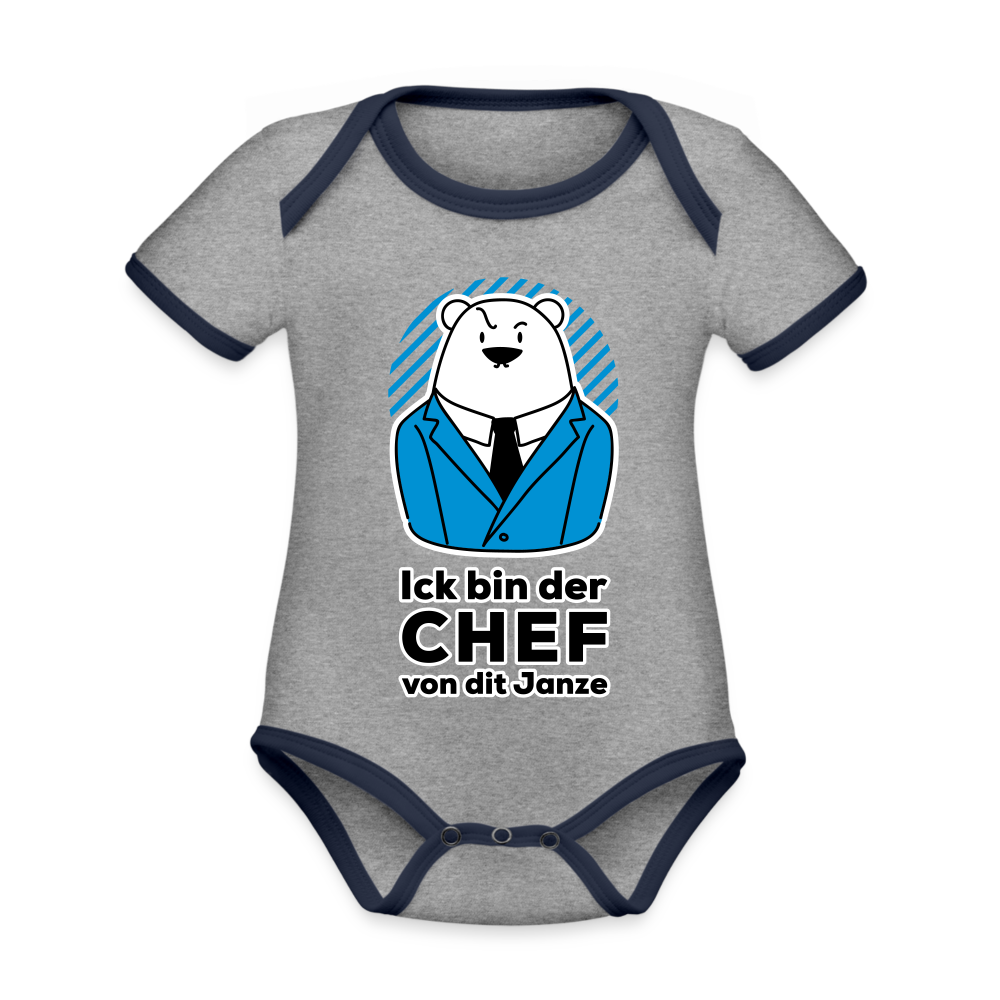 Chef - Baby Bio-Kurzarm-Kontrastbody - Grau meliert/Navy