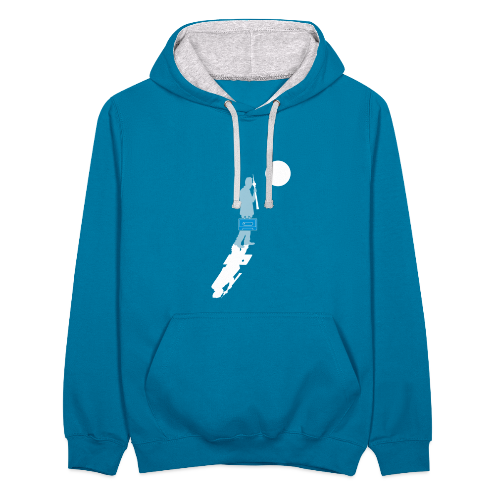 Unterwegs in Berlin - Kontrast Hoodie - Pfauenblau/Grau meliert