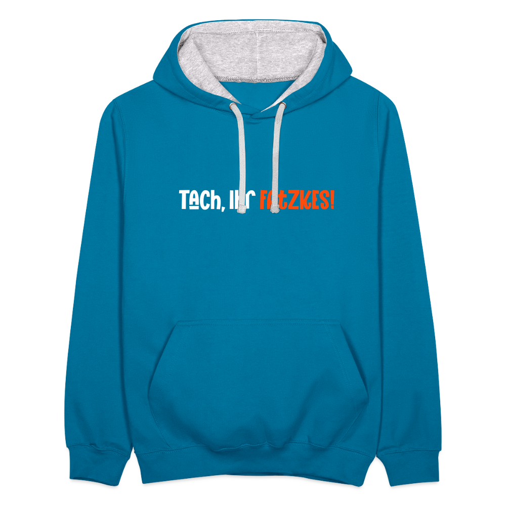 Tach, Ihr Fatzkes! - Kontrast Hoodie - Pfauenblau/Grau meliert