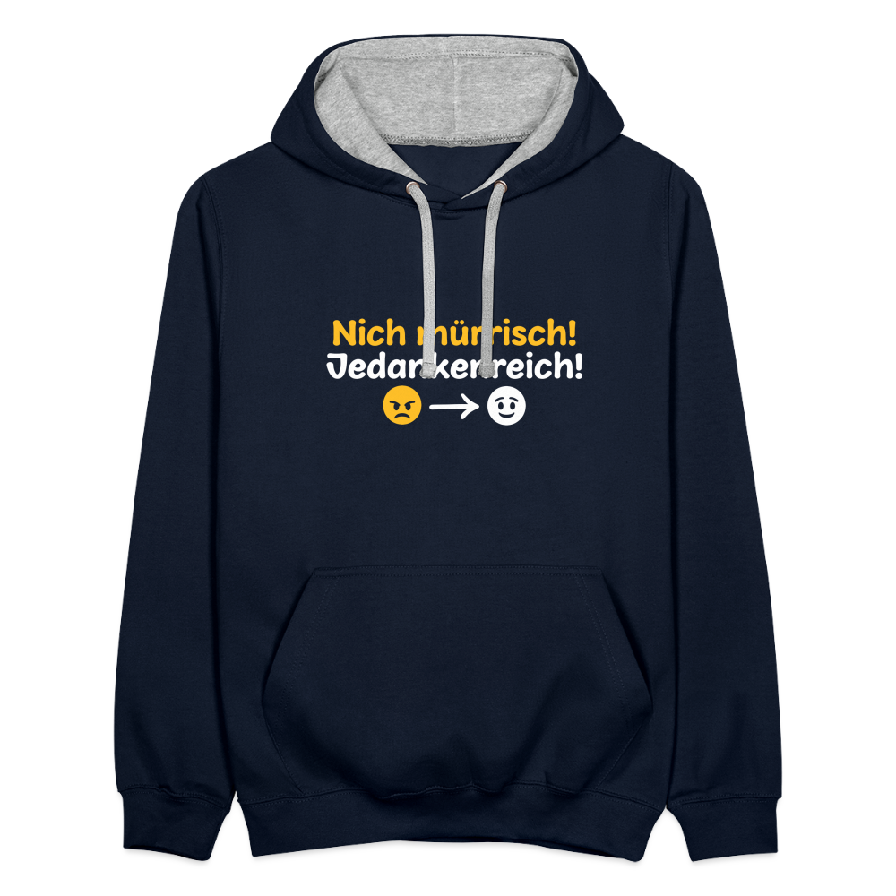 Nich mürrisch! Jedankenreich! - Kontrast Hoodie - Navy/Grau meliert