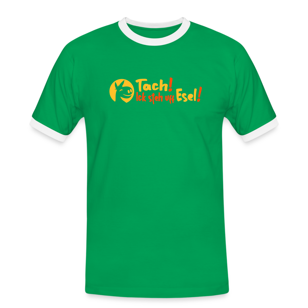 Tach! Ick steh uff Esel! - Männer Ringer T-Shirt - Kelly Green/Weiß