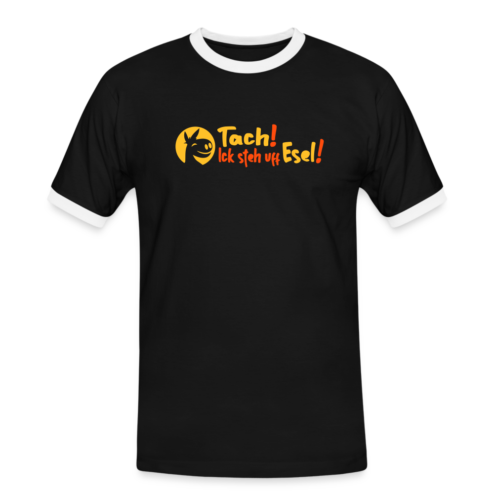 Tach! Ick steh uff Esel! - Männer Ringer T-Shirt - Schwarz/Weiß