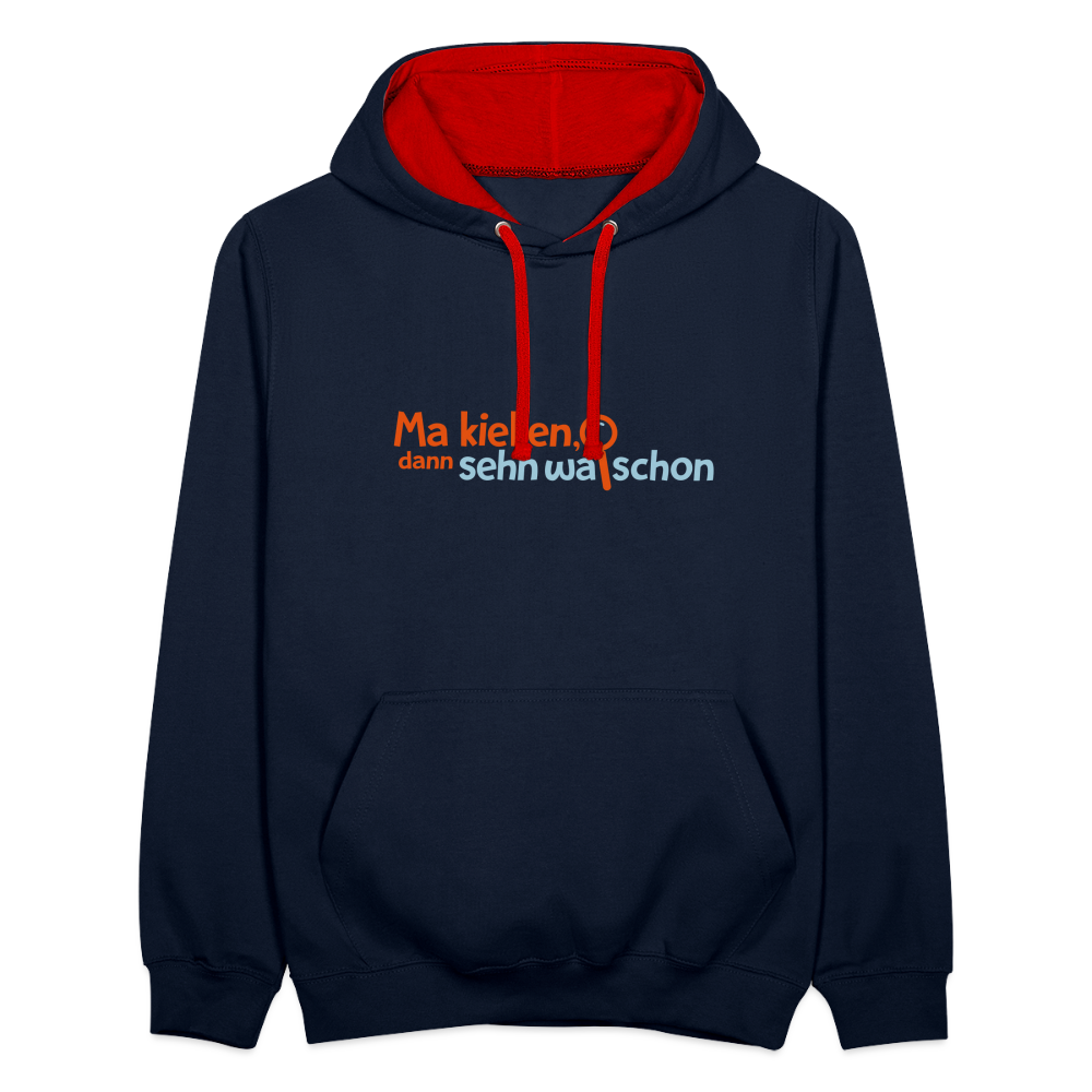 Ma kieken, dann sehn wa schon - Kontrast Hoodie - Navy/Rot