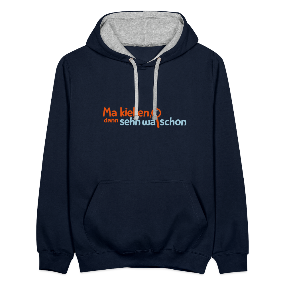 Ma kieken, dann sehn wa schon - Kontrast Hoodie - Navy/Grau meliert