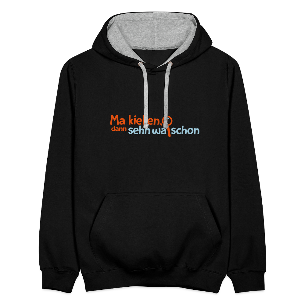 Ma kieken, dann sehn wa schon - Kontrast Hoodie - Schwarz/Grau meliert