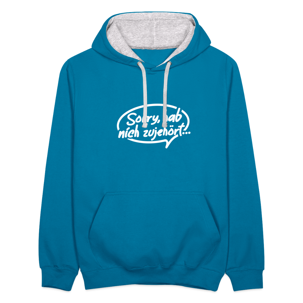 sorry, hab nich zujehört... - Kontrast Hoodie - Pfauenblau/Grau meliert