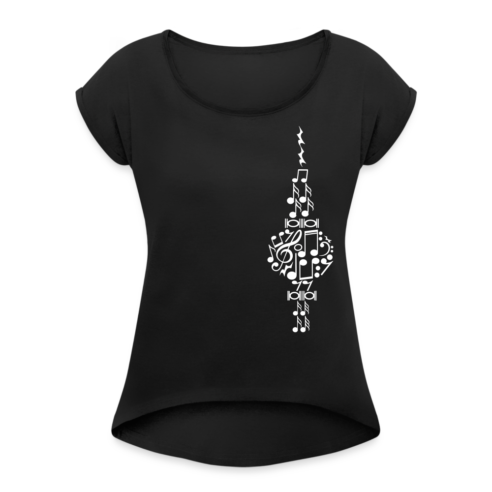 Fernsehturm der Noten - Frauen T-Shirt mit gerollten Ärmeln - Schwarz