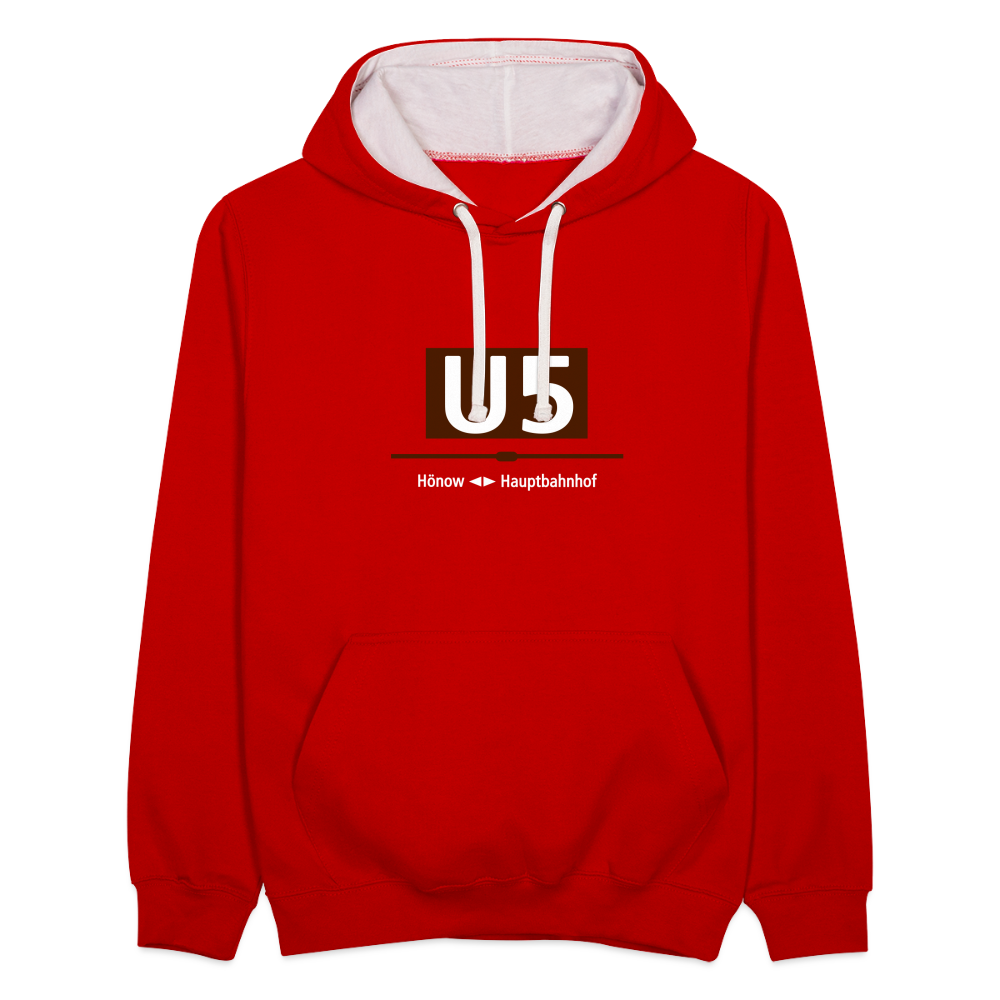 U5 - Kontrast Hoodie - Rot/Weiß
