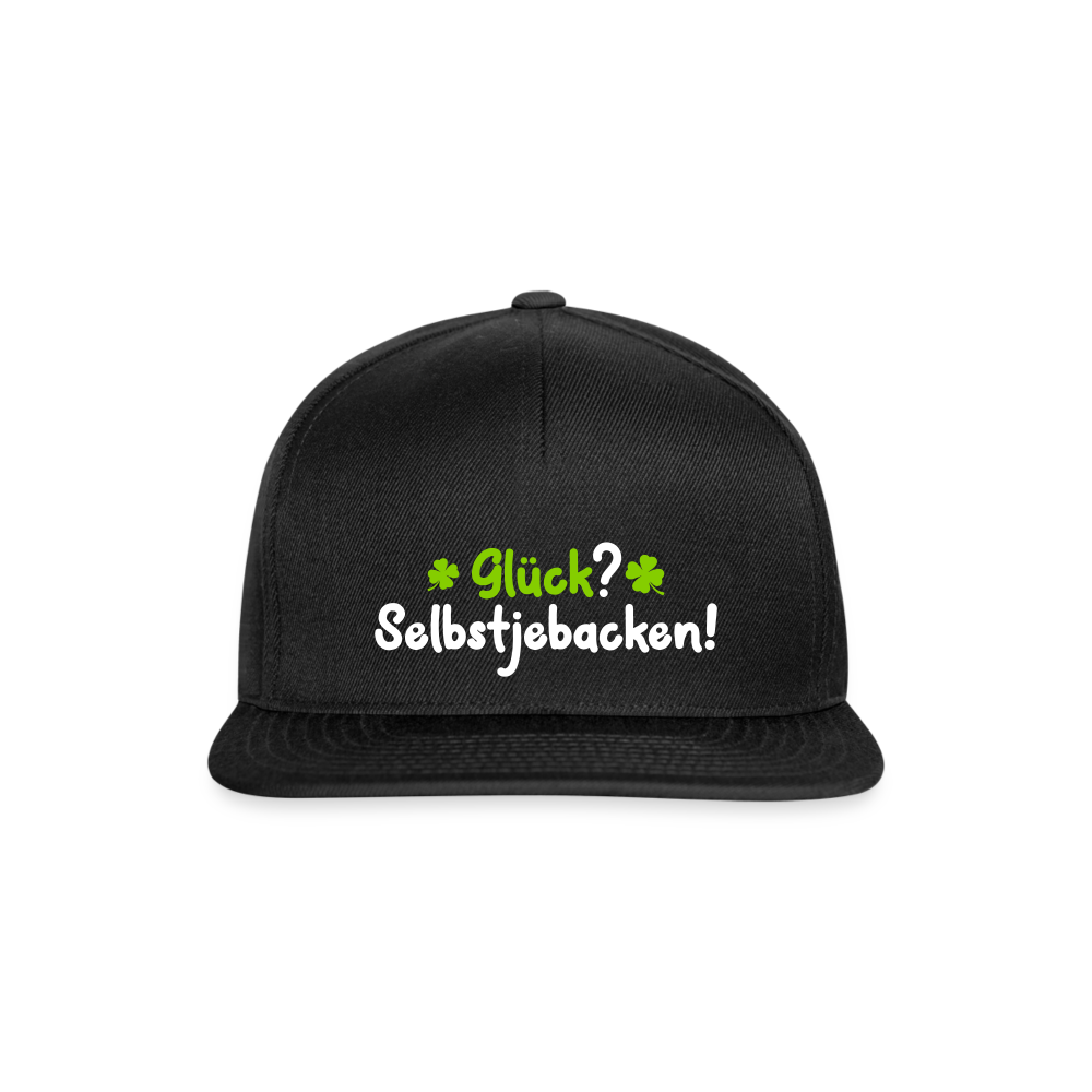 Glück? Selbstjebacken - Snapback Cap - Schwarz/Schwarz