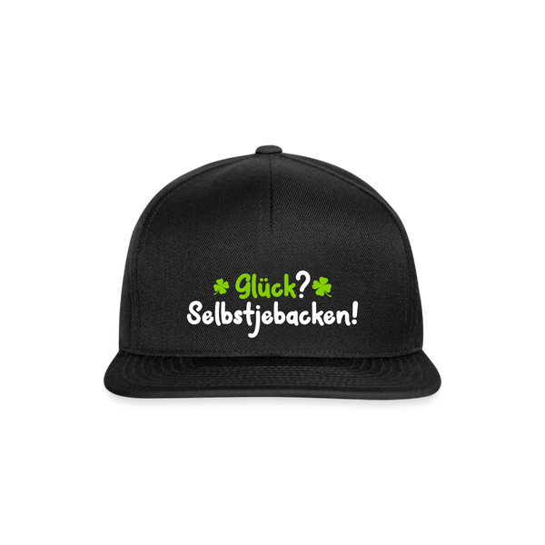 Glück? Selbstjebacken - Snapback Cap - Schwarz/Schwarz