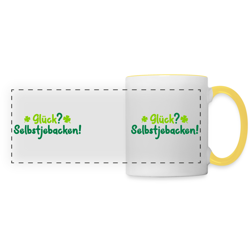 Glück? Selbstjebacken - Tasse zweifarbig - Weiß/Gelb