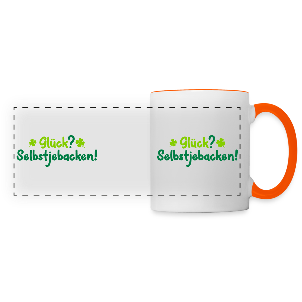 Glück? Selbstjebacken - Tasse zweifarbig - Weiß/Orange