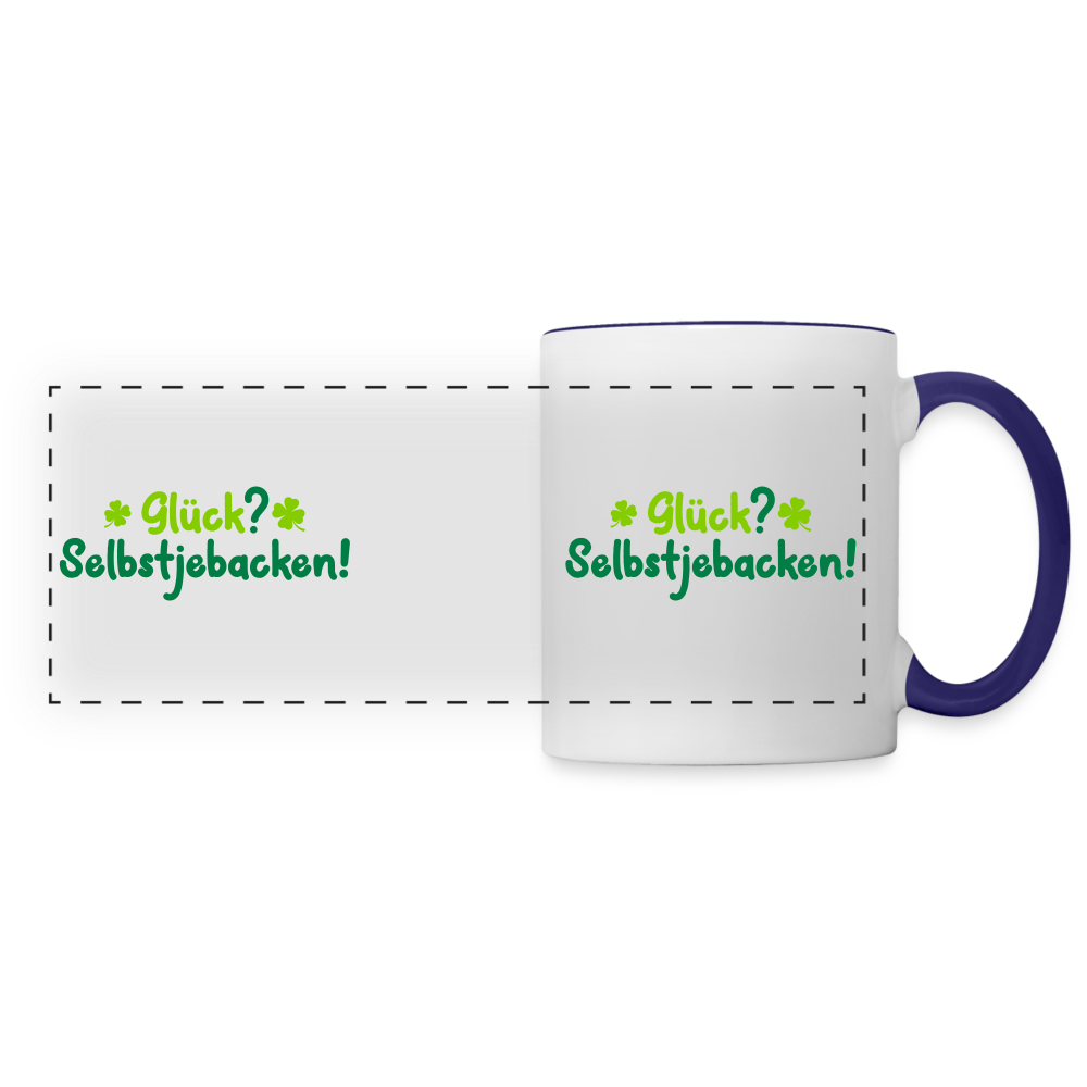 Glück? Selbstjebacken - Tasse zweifarbig - Weiß/Kobaltblau