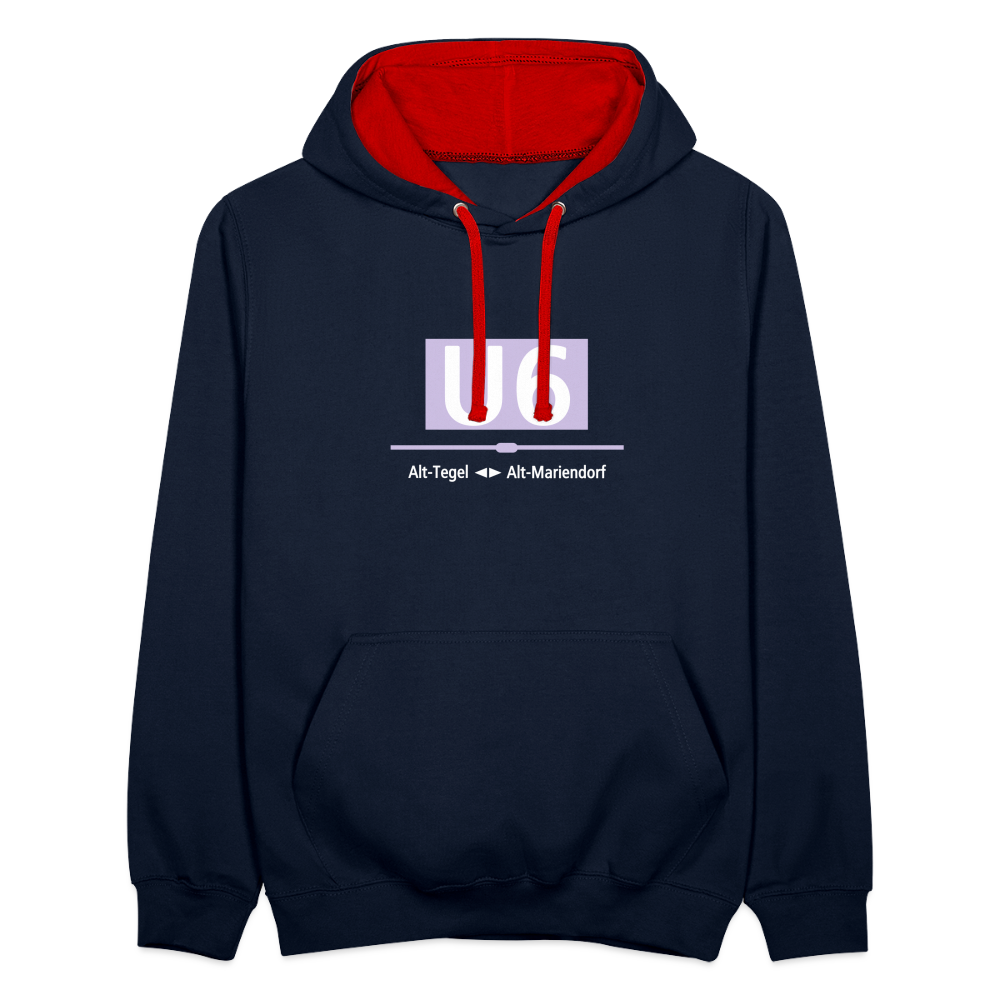 U6 - Kontrast Hoodie - Navy/Rot