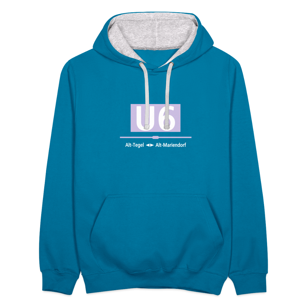 U6 - Kontrast Hoodie - Pfauenblau/Grau meliert