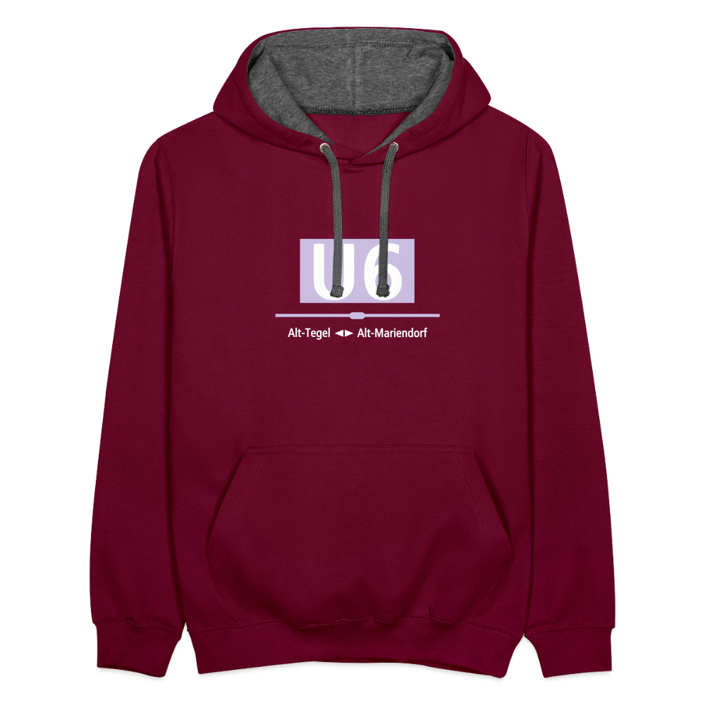 U6 - Kontrast Hoodie - Weinrot/Anthrazit