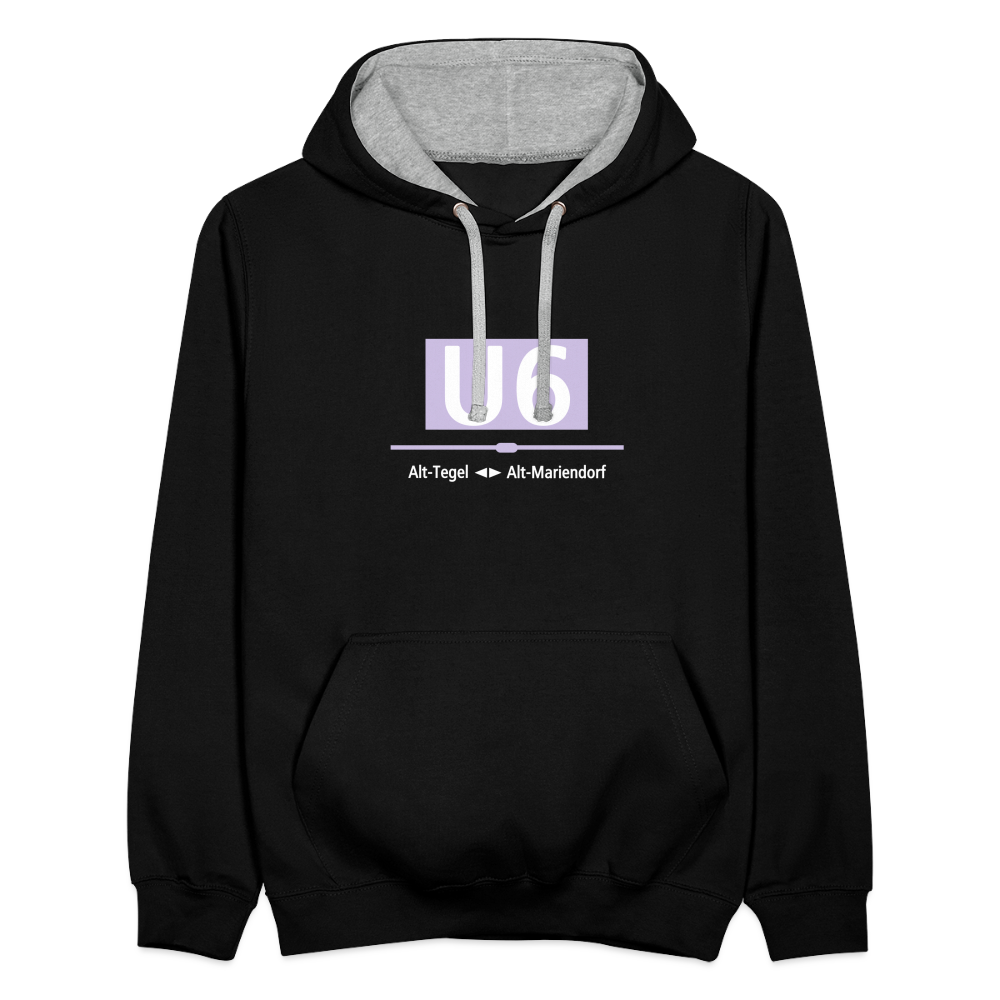 U6 - Kontrast Hoodie - Schwarz/Grau meliert