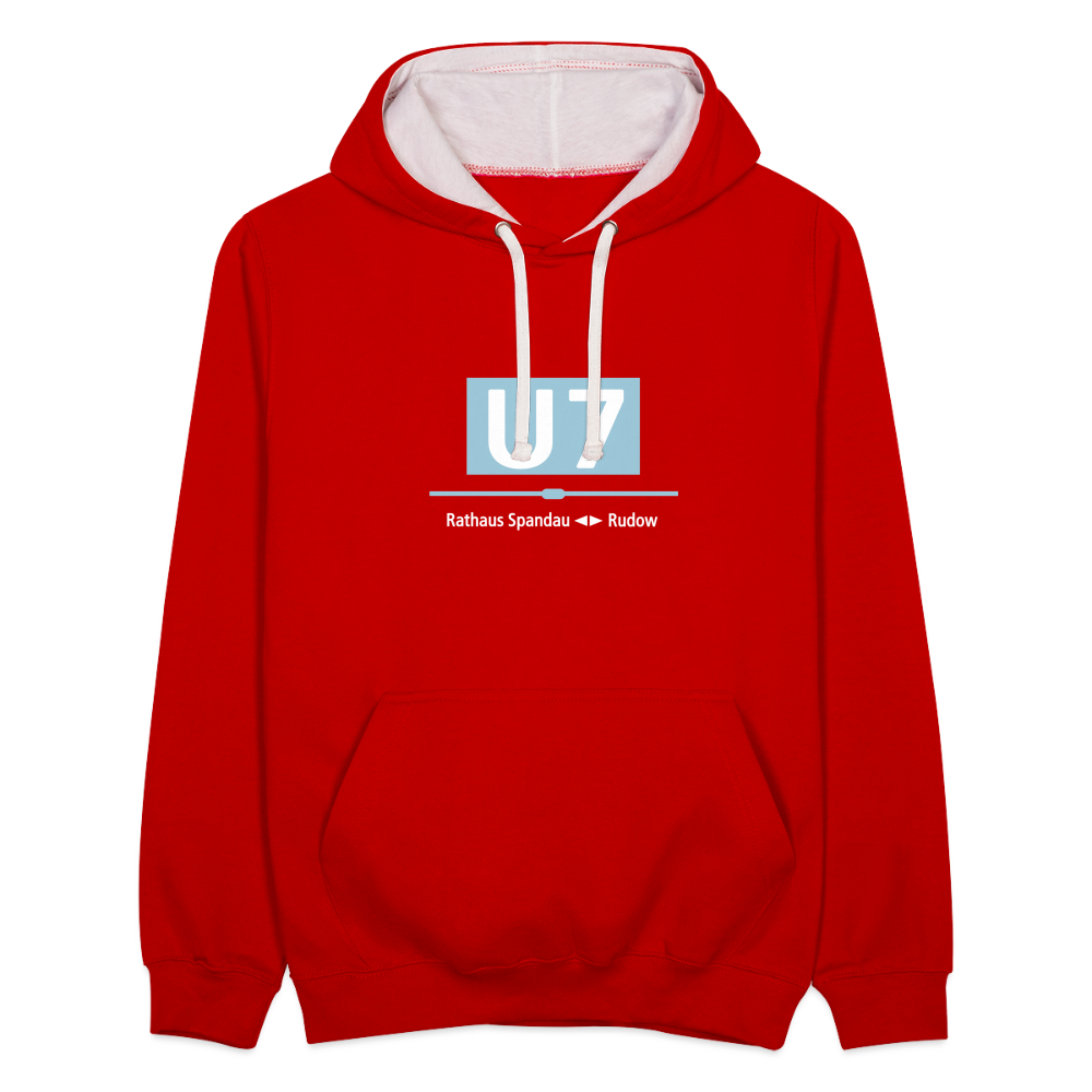 U7 - Kontrast Hoodie - Rot/Weiß