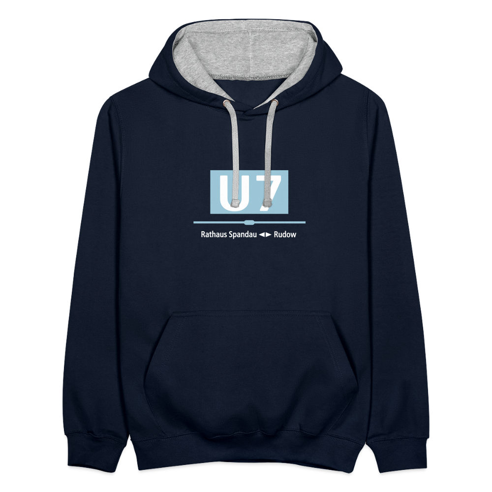 U7 - Kontrast Hoodie - Navy/Grau meliert