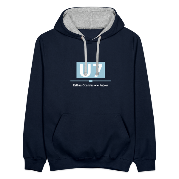 U7 - Kontrast Hoodie - Navy/Grau meliert