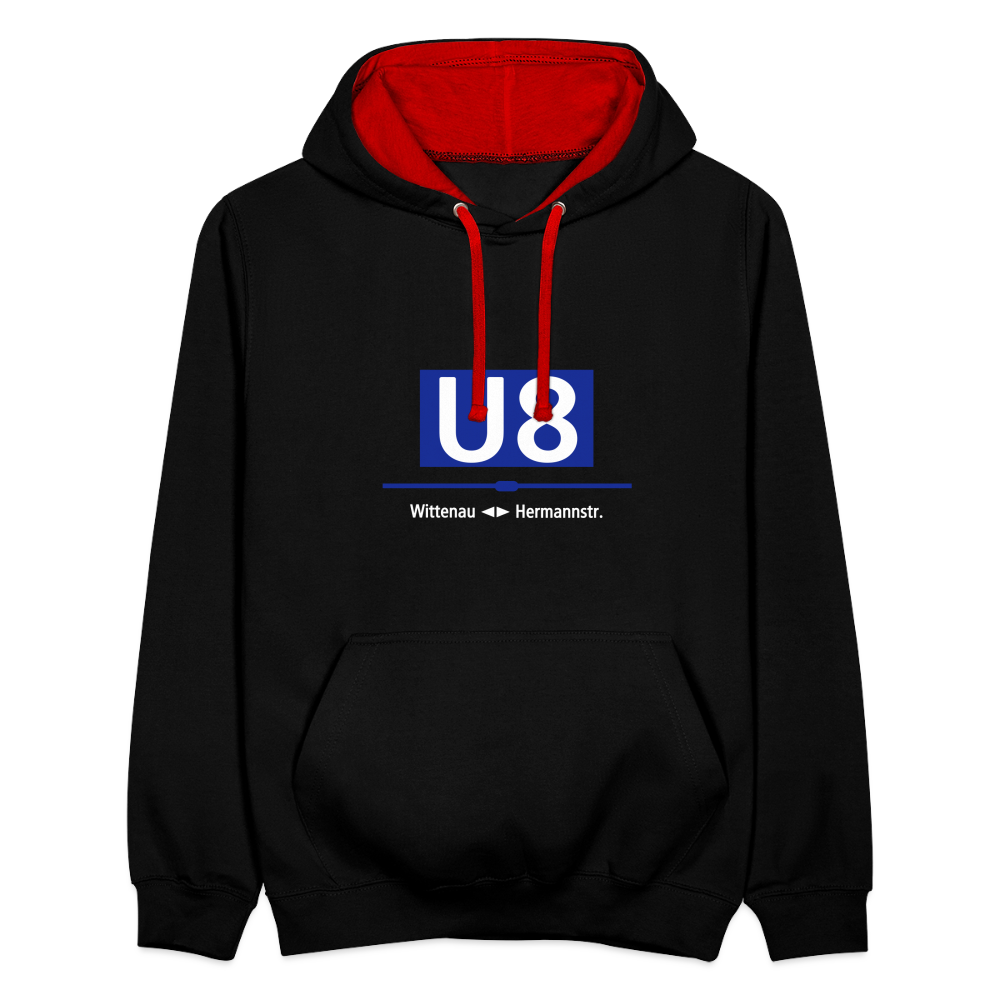 U8 - Kontrast Hoodie - Schwarz/Rot
