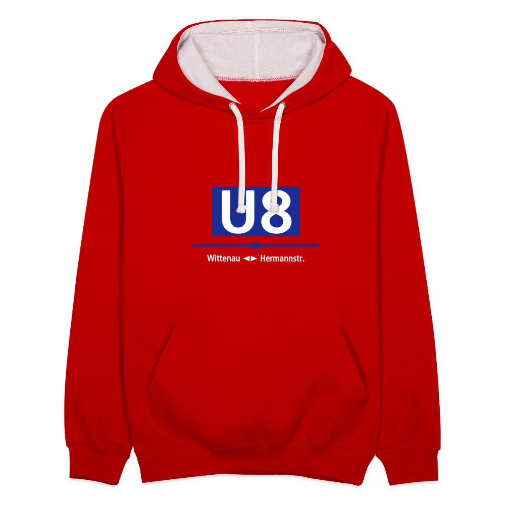 U8 - Kontrast Hoodie - Rot/Weiß
