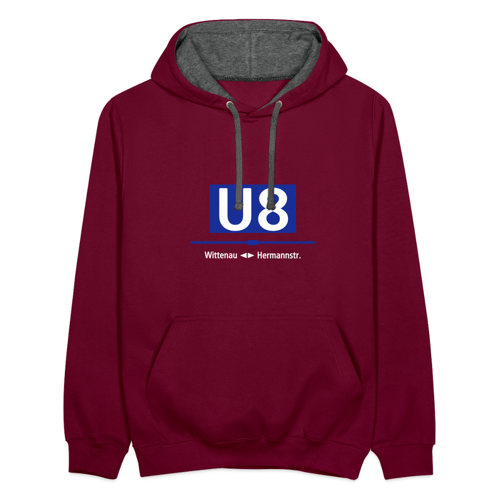 U8 - Kontrast Hoodie - Weinrot/Anthrazit