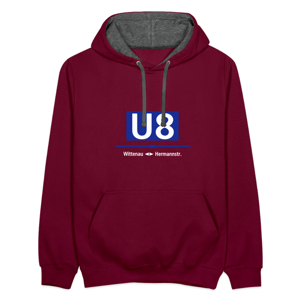 U8 - Kontrast Hoodie - Weinrot/Anthrazit