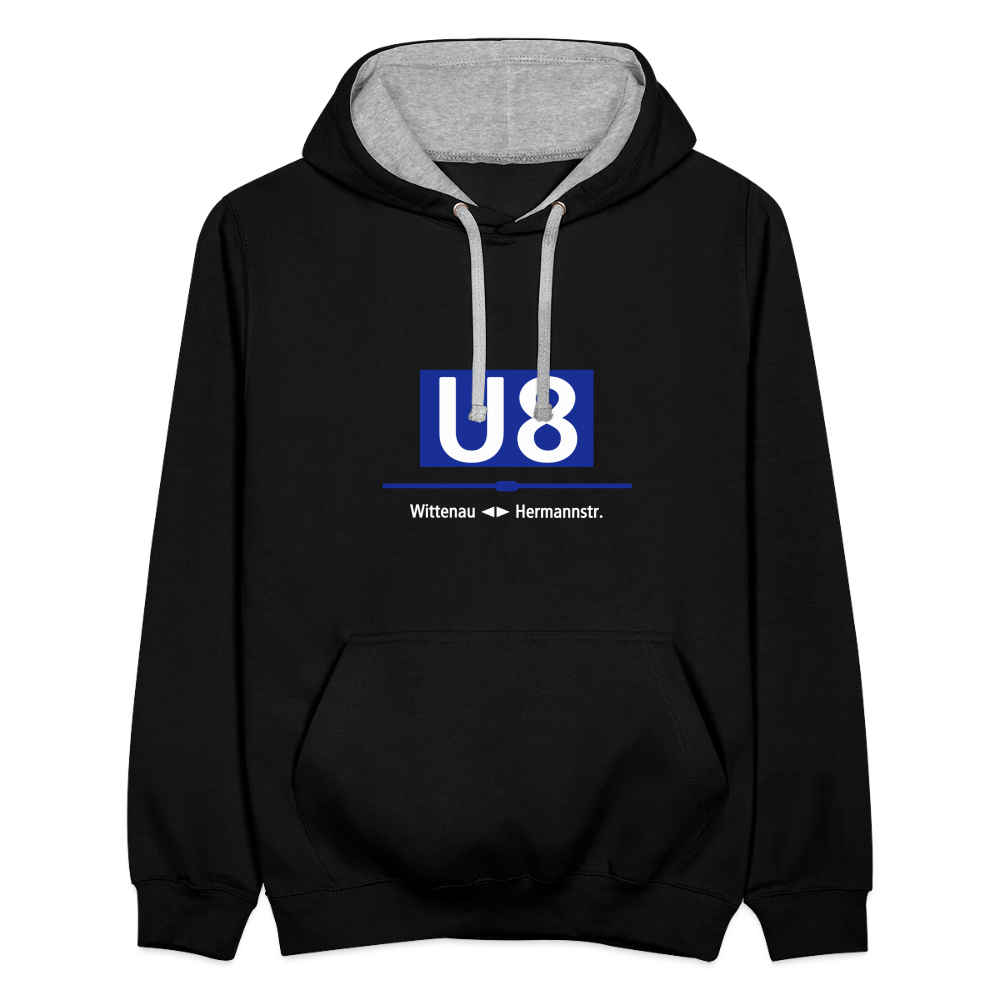 U8 - Kontrast Hoodie - Schwarz/Grau meliert