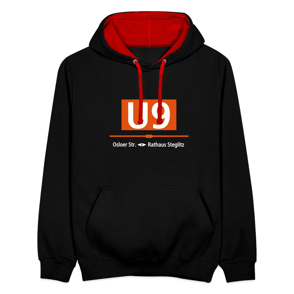 U9 - Kontrast Hoodie - Schwarz/Rot