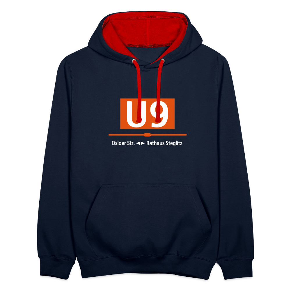 U9 - Kontrast Hoodie - Navy/Rot