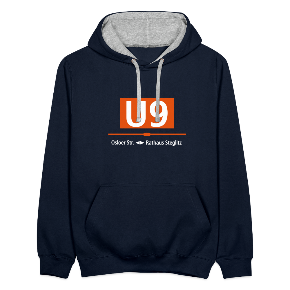 U9 - Kontrast Hoodie - Navy/Grau meliert