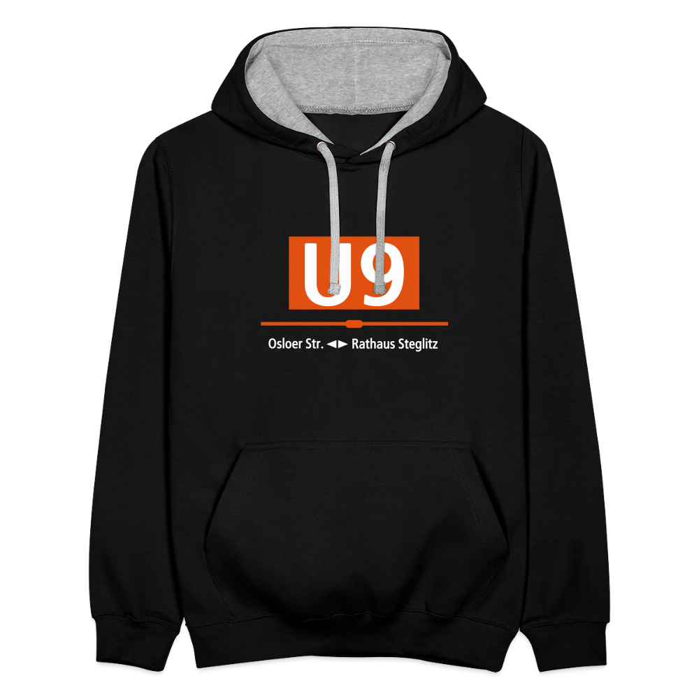 U9 - Kontrast Hoodie - Schwarz/Grau meliert