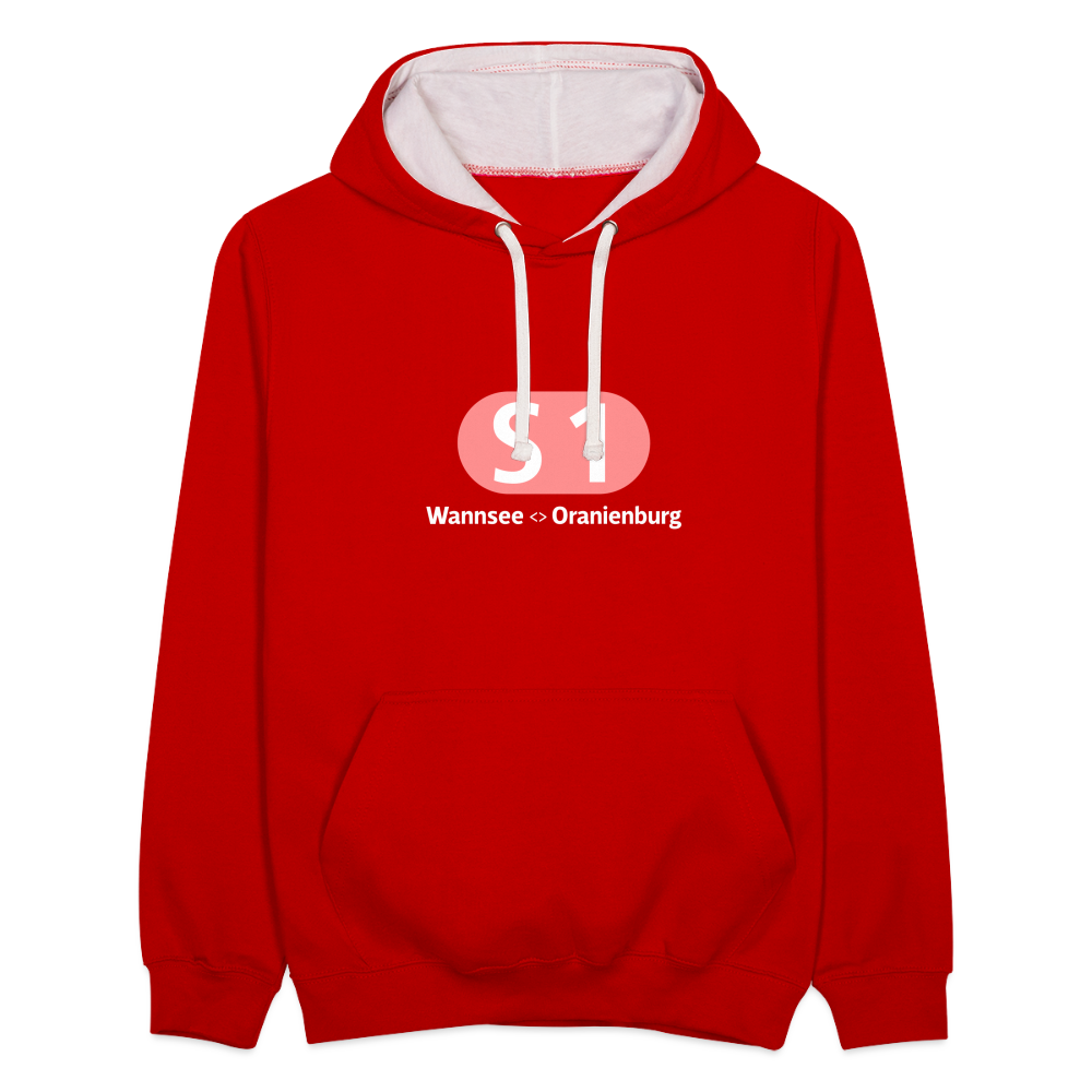 S1 - Kontrast Hoodie - Rot/Weiß